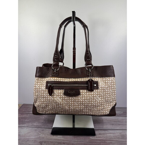 Coach Penelope Op Art Cream/Brown Coated Canvas Brown Leather Accents Sa… - Picture 1 of 16
